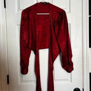 Lulu's Wine Red Satin Jacquard Tie-Front Crop Top